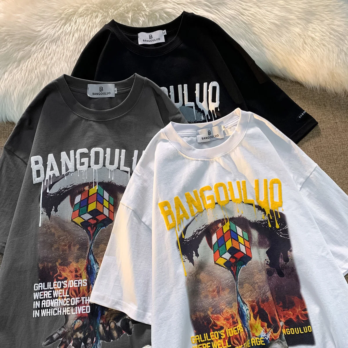 

NoEstaMal 2022 Summer Cotton T shirt America Rubic Cube Printed Graphic Short Sleeve Tshirts For Men High Street Casual Man Tee