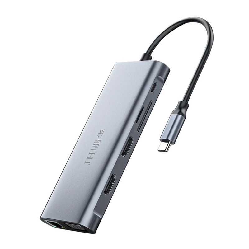 

HOT USB C Docking Station 12 in 1 Hub Adapter with HDMI-compatible 4K+VGA+USB 3.0 Port+100W PD+Ethernet+SD/TF+3.5mm Audio