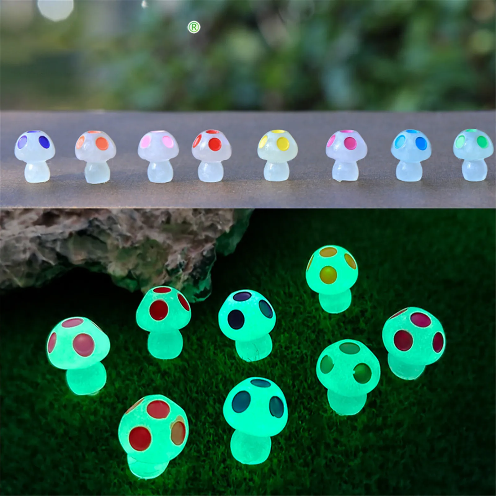 

5Pcs Mini Luminous Mushroom Home Decor Moss Landscape Ornaments Glowing Potted Miniature Gardening Fairy Garden Resin Craft Set