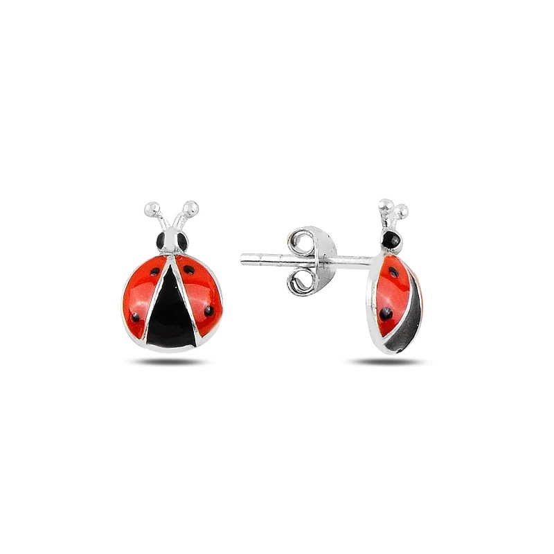

Серебряные серьги-кабошоны с божьей коровкой