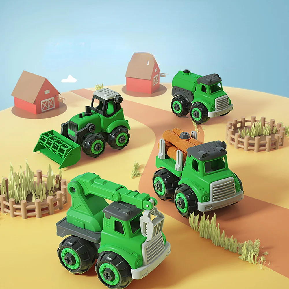 

Kids Construction Toys Farmer Vehicle Models Inertia Pull Back Car Toy Screw Build Take Apart Game for Children Boys Gifts
