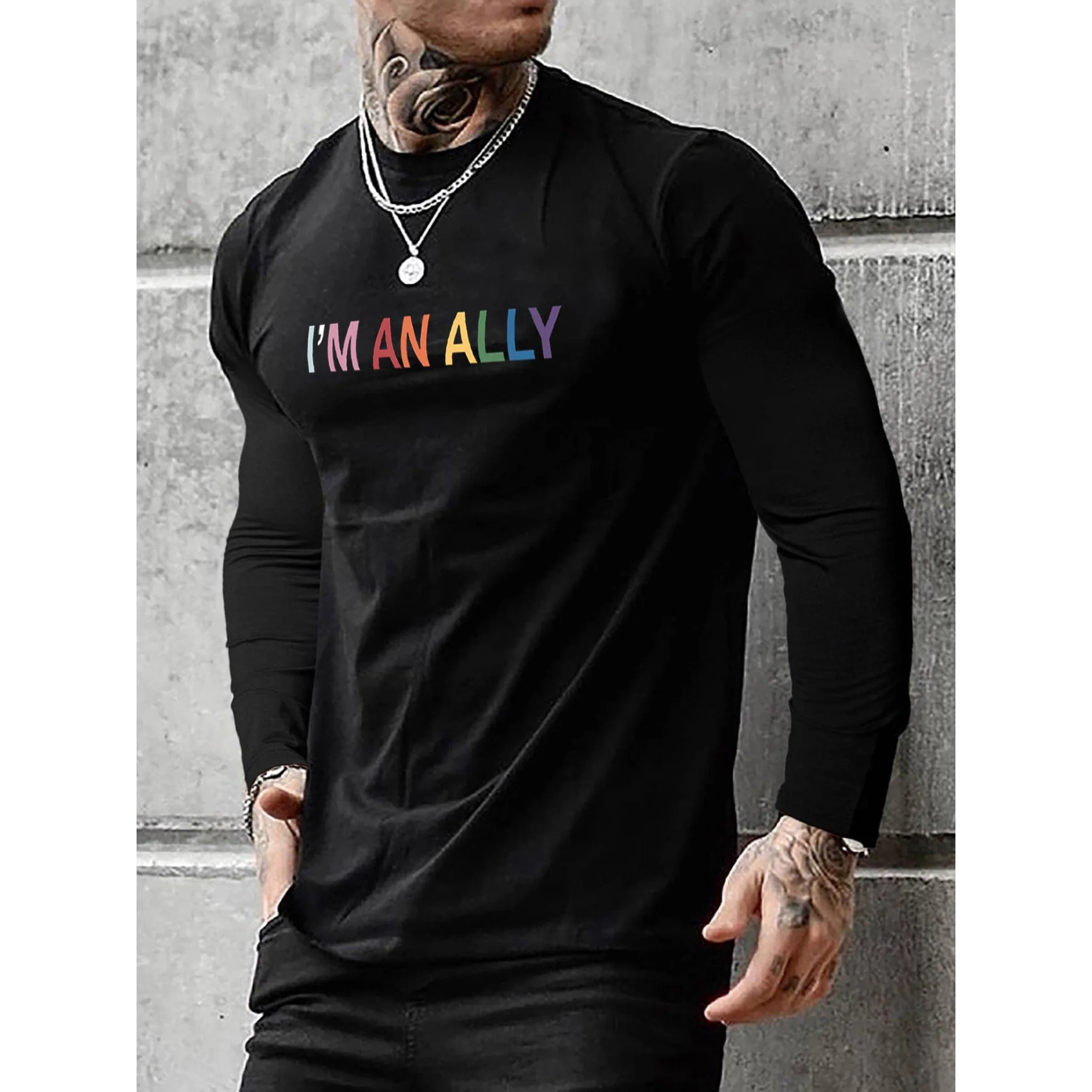 

Badassdude ALLY Letter Printing Men's Casual Long Sleeved Shirt