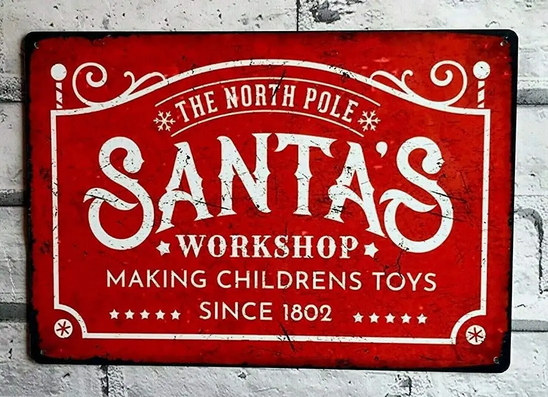 AAROENLYS винтажная ретро-вывеска жестяная вывеска знак Santas Workshop металлическая