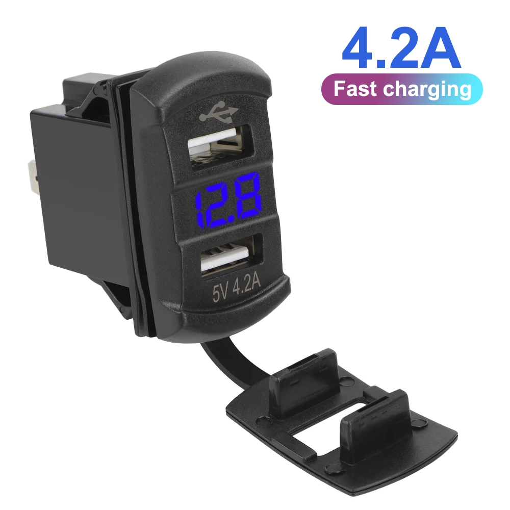 

For Car RV Camper Caravans 5V 4.2A Digital display Auto Adapter Universal Car Charger Dual USB Ports Dustproof Phone Charger