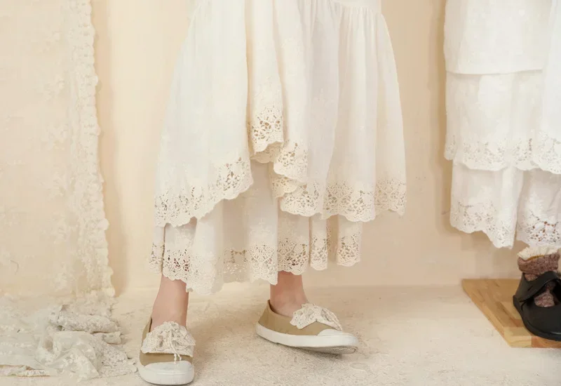 100% хлопок милое платье миди без рукавов с цветочной вышивкой и свободной талией