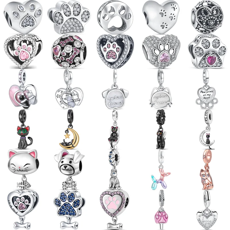 

Бусины-подвески из серебра 925 пробы с изображением кошек и собачьих лап