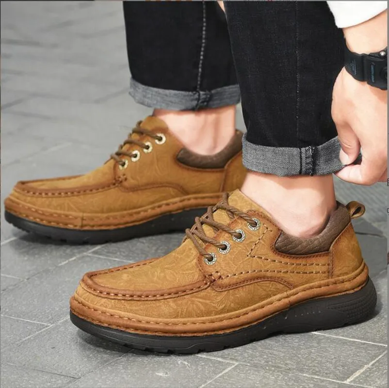 Spring Autumn Loafers Moccasins Outdoor Genuine Leather Men dad Shoe High Quality Mens Hiking Shoes Hard-Wearing Casual Shoes