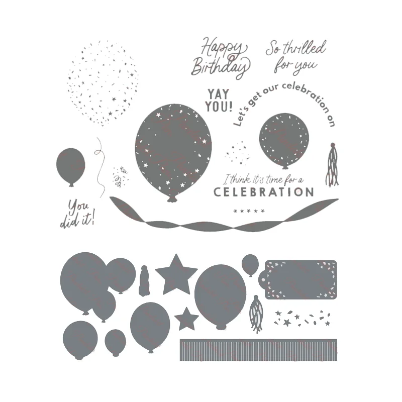 

Beautiful Balloons Birthday 2023-2024 Annual Catalog Cutting Dies Clear Stamp Scrapbooking Frame Card Craft
