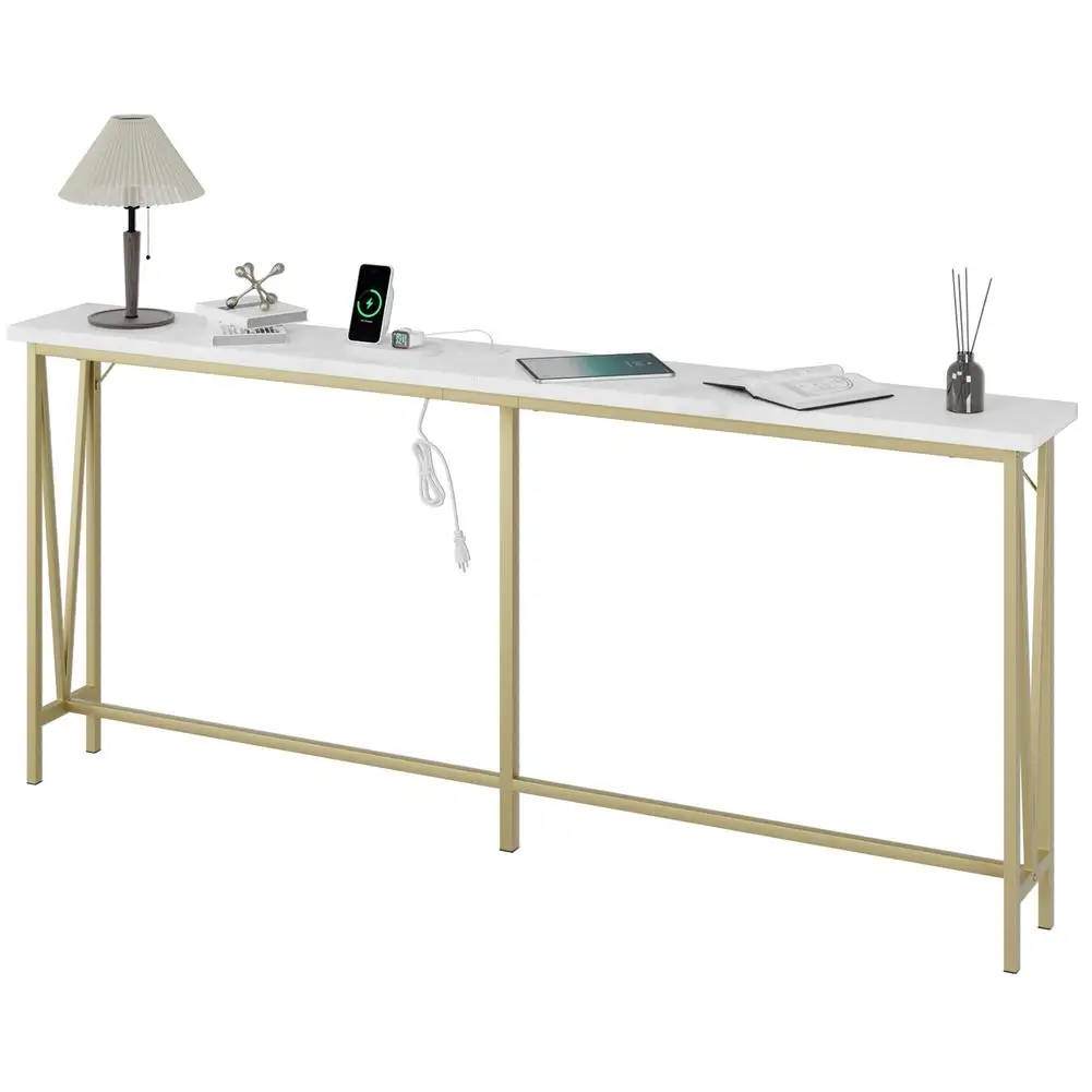 

Narrow Long Sofa Tables Extra Long Console Table with Outlets Farmhouse Entryway Table for Living Room Hallway Foyer