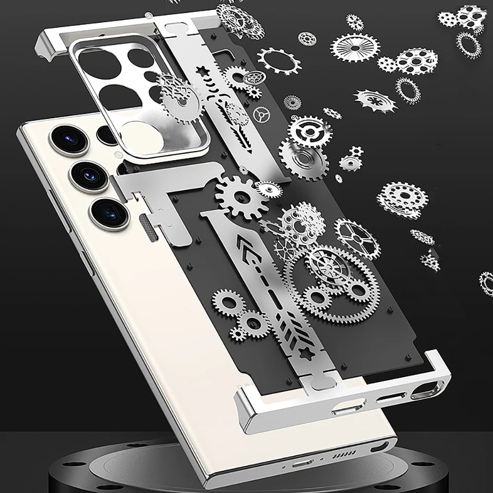 

Luxury Metal Dynamic Tech Case For Samsung Galaxy S23 Ultra Matte Machinery Gear Wheel Case Shockproof Back Cover S23U Funda