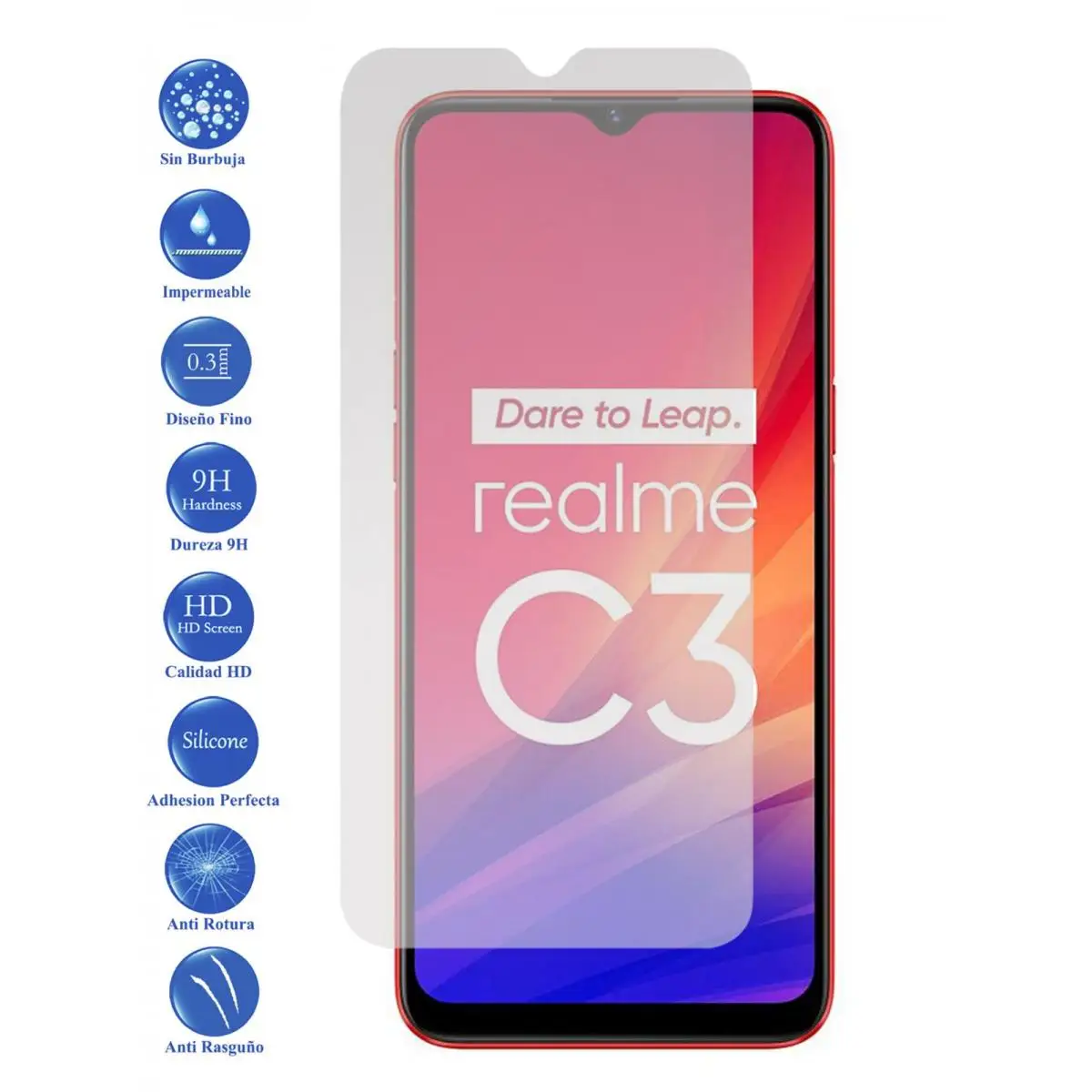 

Realme C3 tempered glass screen Protector 9H for movil - Todotumovil