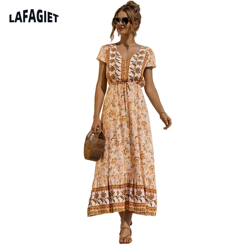 Праздничное женское платье летнее богемное Макси-платье с цветочным принтом в
