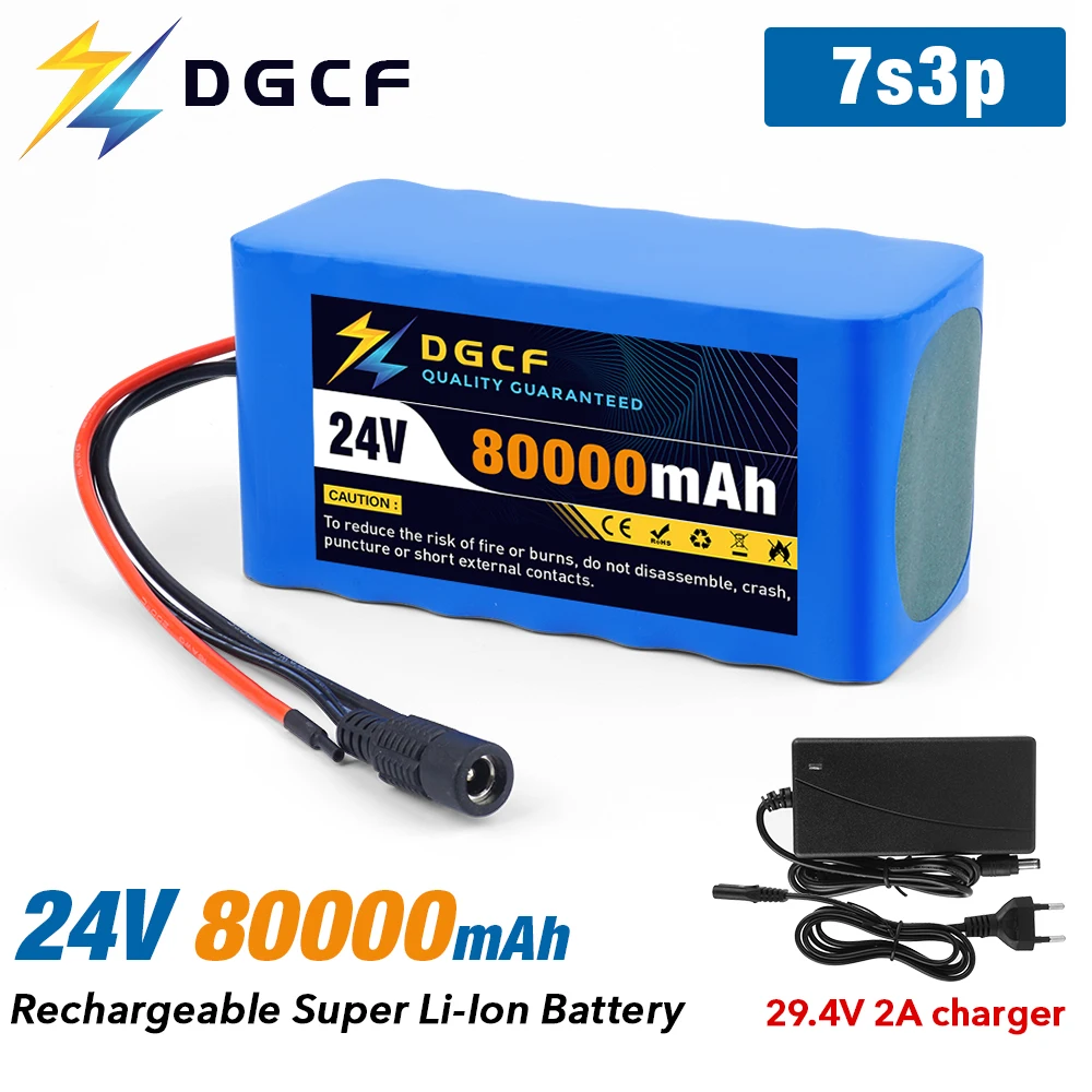 

7S3P 24V 80Ah 18650 Lithium Battery Pack with 29.4v 2A Charger Li-ion Battery for Electric Bicycle EBIKE Moped Spare Batteries