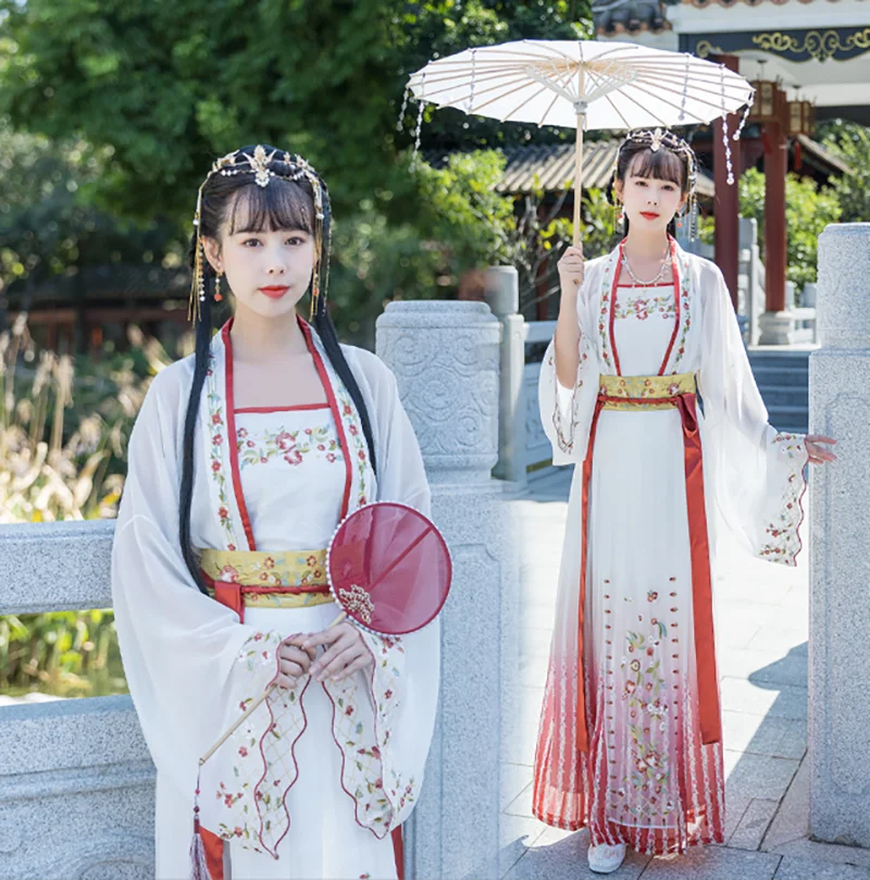 

Китайская традиция, женское платье Hanfu, женское карнавальное женское платье для танцев, женское платье розового и белого цветов