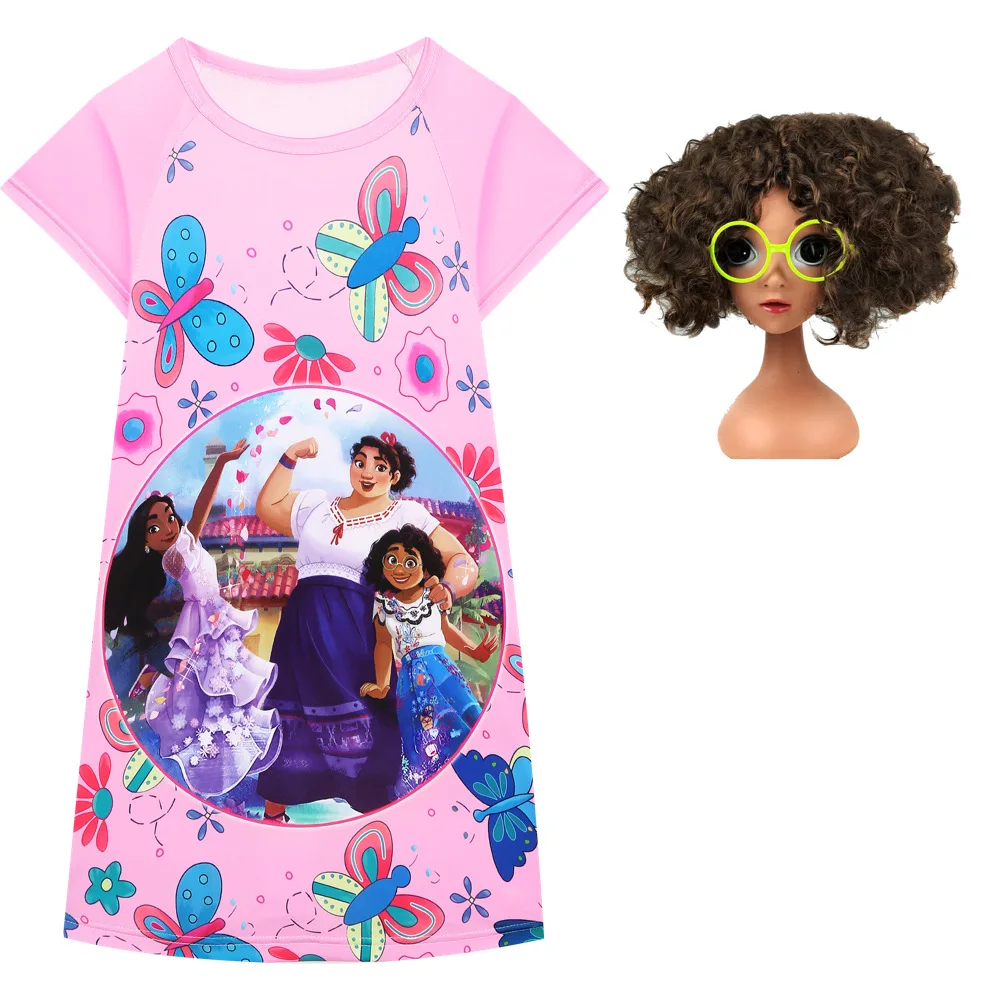 

2022 Disney Summer New Cartoon Printing Encanto Girls Dress Ice Silk Cute Casual Nightdress Homewear 3-12Y