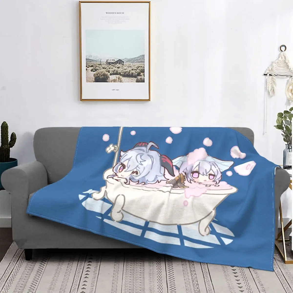

Genshin Impact Chibi Ganyu Qiqi Blankets Flannel Printed Cute Breathable Lightweight Throw Blankets for Outdoor Bedding Throws