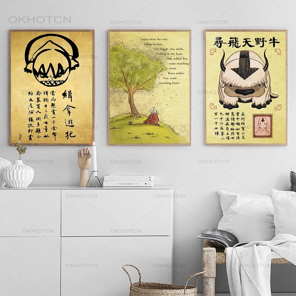 

The Last Airbender Poster Retro Cartoon Anime Canvas Painting Wall Painting Art Wanted Prints Living Room Bar Decor Frameless