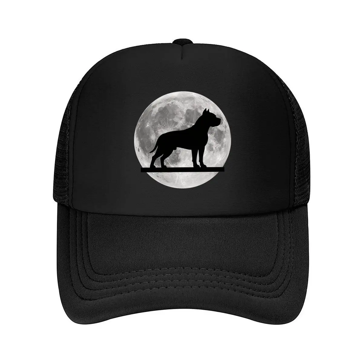 Фото Бейсбольная кепка Black Dog Silhouette Full Moon Graph Mesh для женщин и мужчин, пляжная кепка в стиле хип-хоп №1