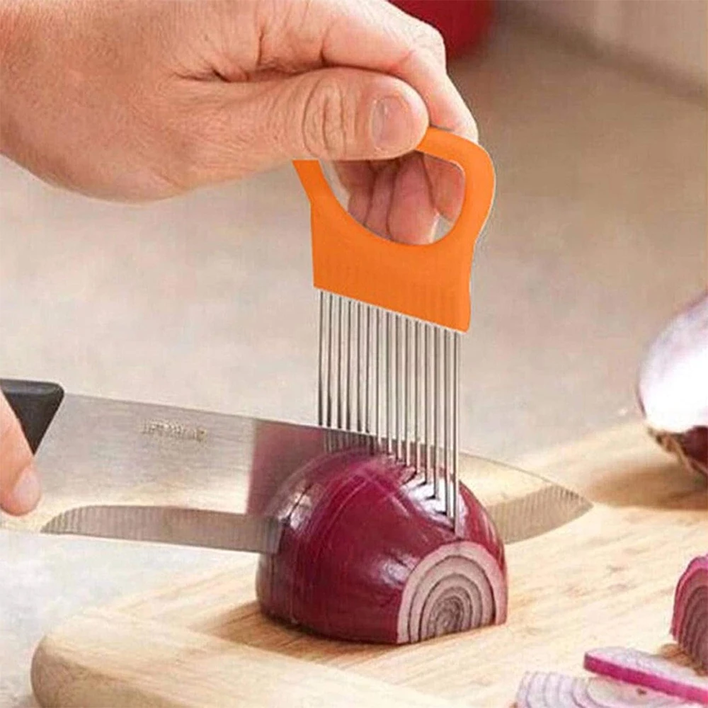 

Stainless Steel Onion Needle Onion Fork Vegetables Fruit Slicer Tomato Cutter Cutting Safe Aid Holder Kitchen Accessories Tools