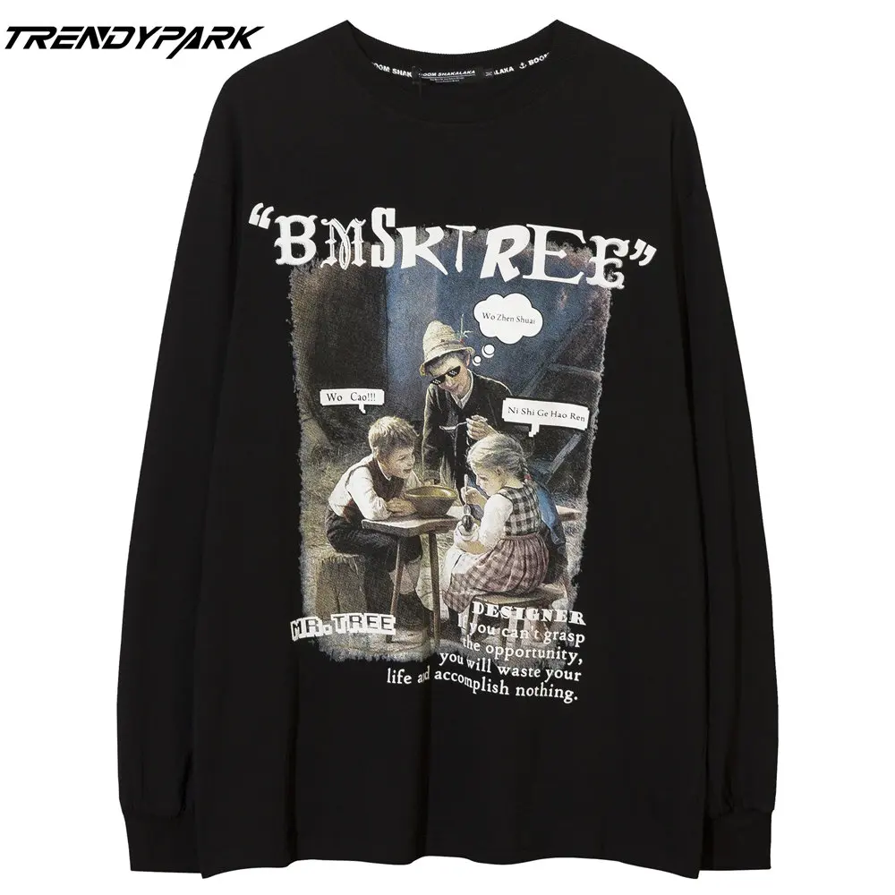 

AAAOversized T-shirt Full Sleeve Hip Hop Streetwear T Shirts Goth Punk Letters Print 2022 Harajuku Autumn Cotton Casual Men T-sh