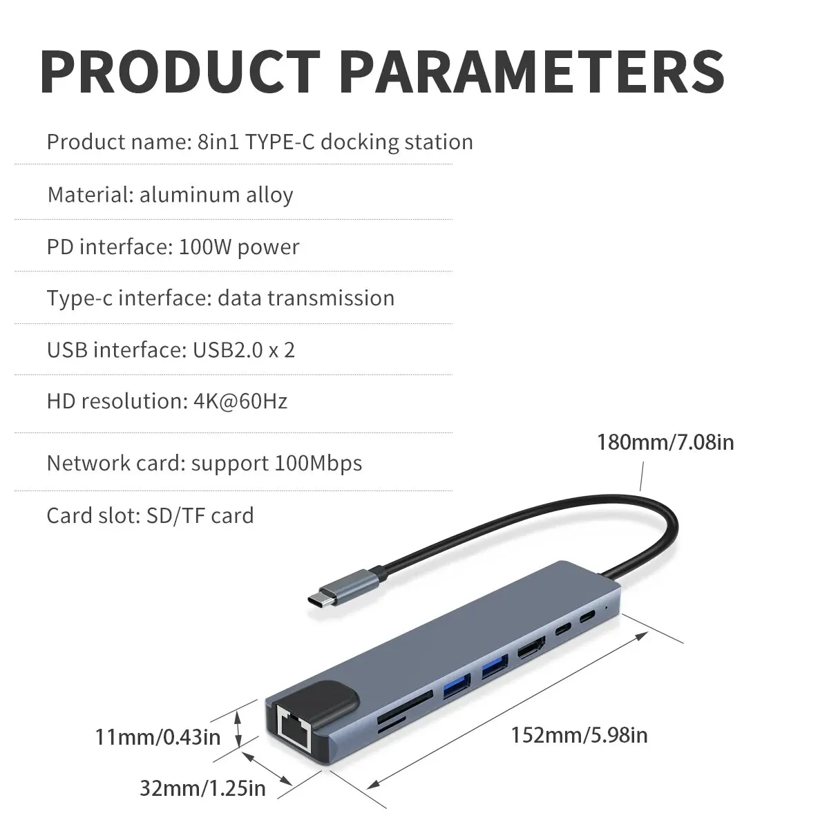 USB C Hub 4K @ 60Hz Ethernet 8 в 1 многопортовый адаптер к HDMI док-станции Тип донгл