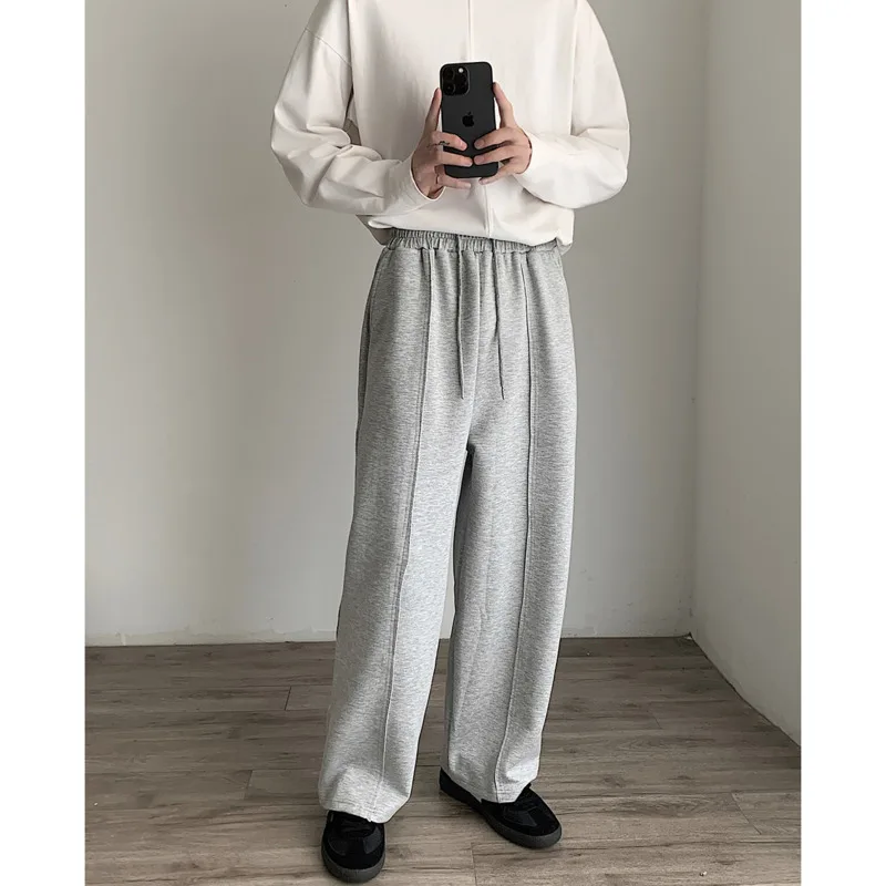 

Осенние повседневные мужские брюки большого размера, модные широкие брюки с кулиской, мужские корейские свободные прямые брюки, мужские джоггеры, брюки