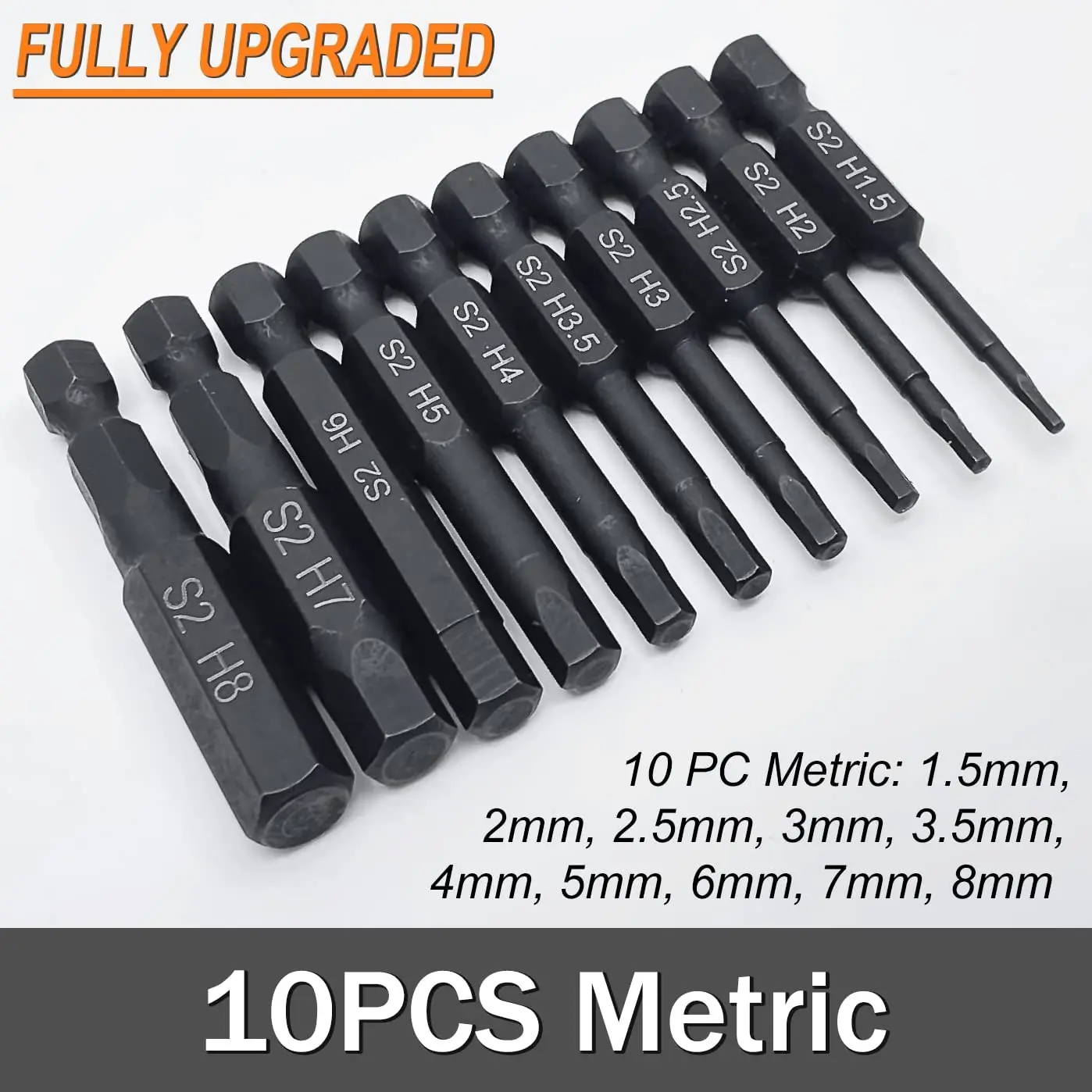 10 Pcs SAE/Metric Hex Head Allen Wrench Drill Bit Set 1/4" Diameter Quick Release Shank Magnetic Screwdriver Bit Set