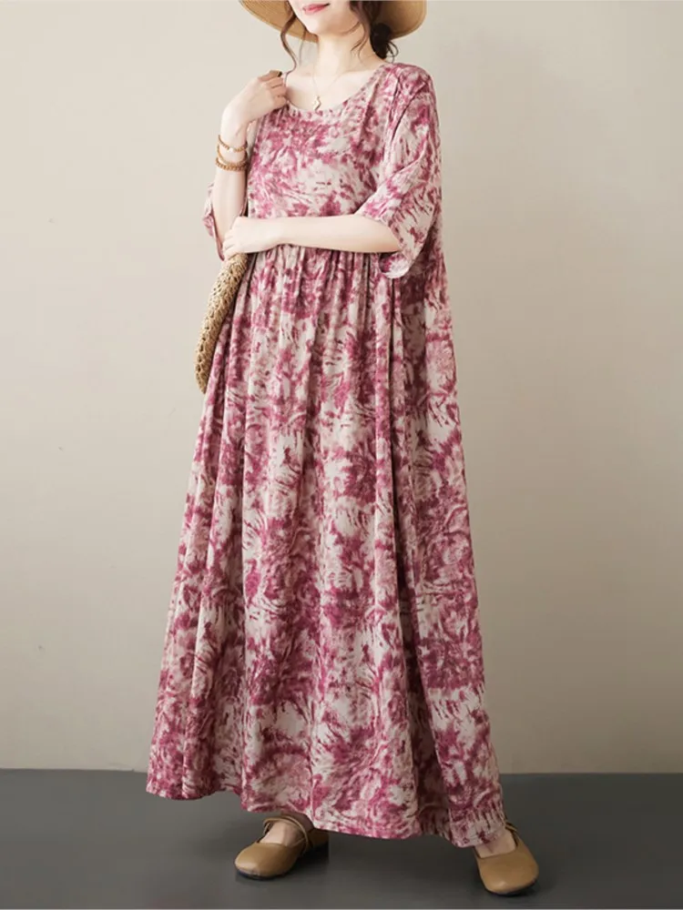 Платье женское длинное ТРАПЕЦИЕВИДНОЕ с принтом модное повседневное свободное