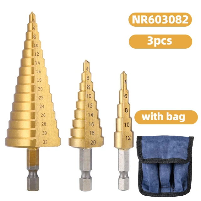 

Набор ступенчатых сверл 3-12 мм, 4-12 мм, 4-20 мм с титановым покрытием