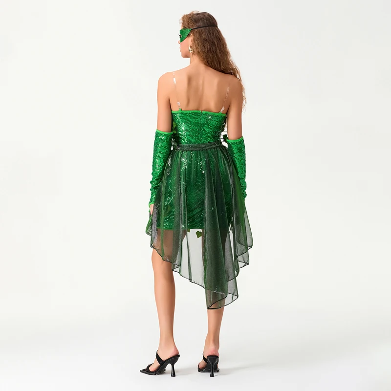 Женское облегающее платье без бретелек с блестками и юбкой запахом очками