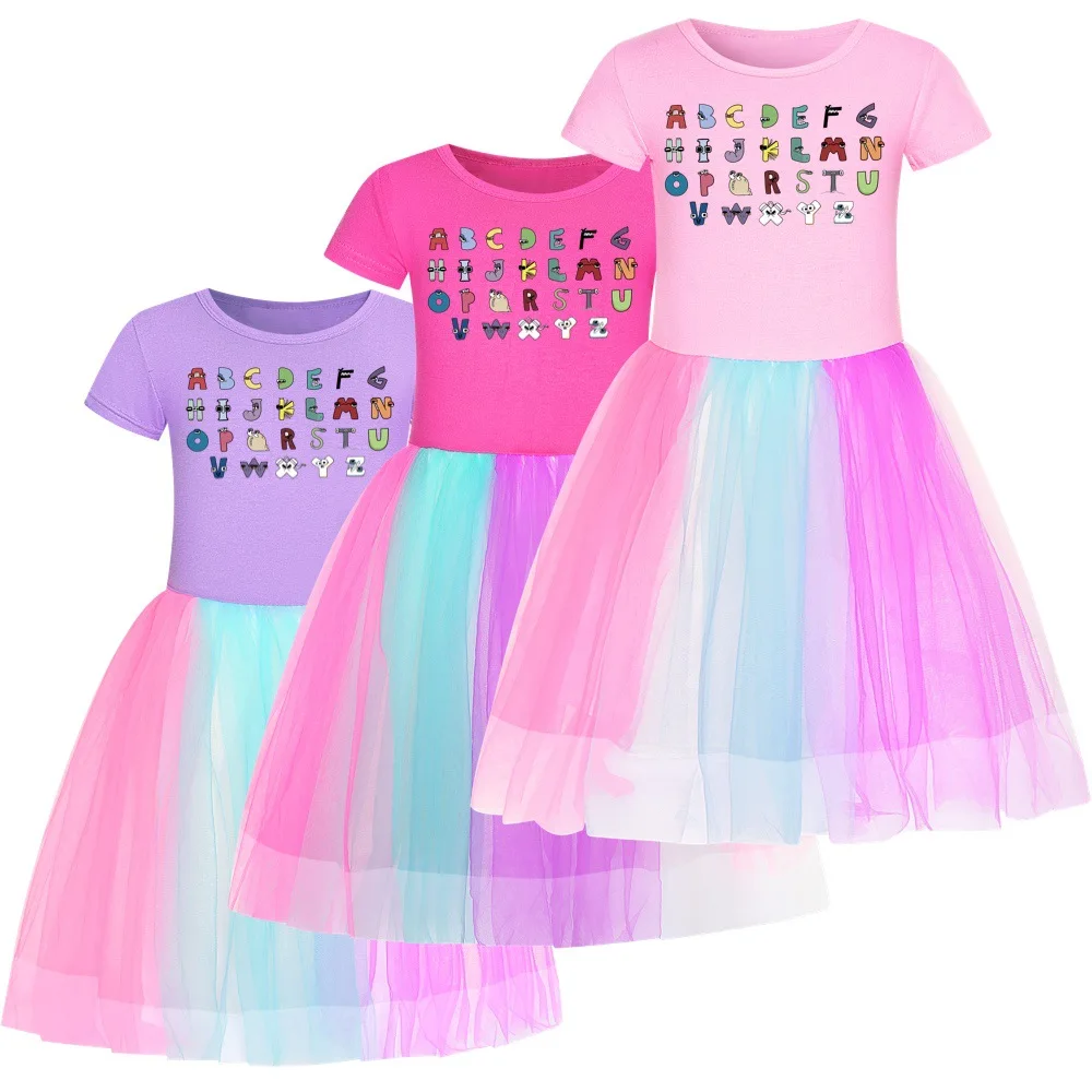 

Newest Puzzle Game Alphabet Lore Kids Summer Dress Baby Girls Cute Lace Princess Dress Toddler Children's Birthday Party Dresses