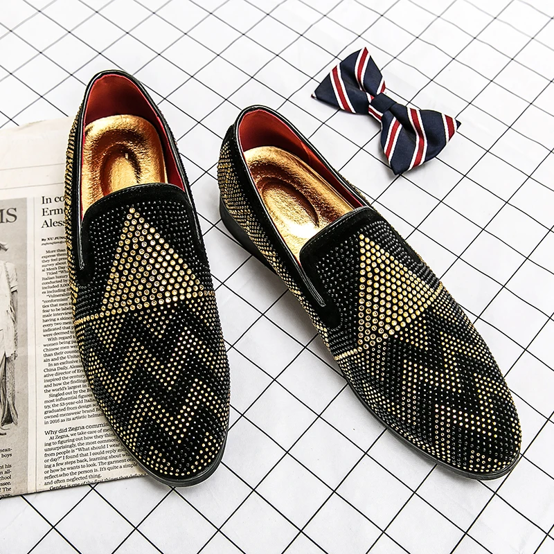

Black Rhinestone Loafers Casual Business Shoes Gentleman Shoes Men's Dress Shoes Fashion Trend