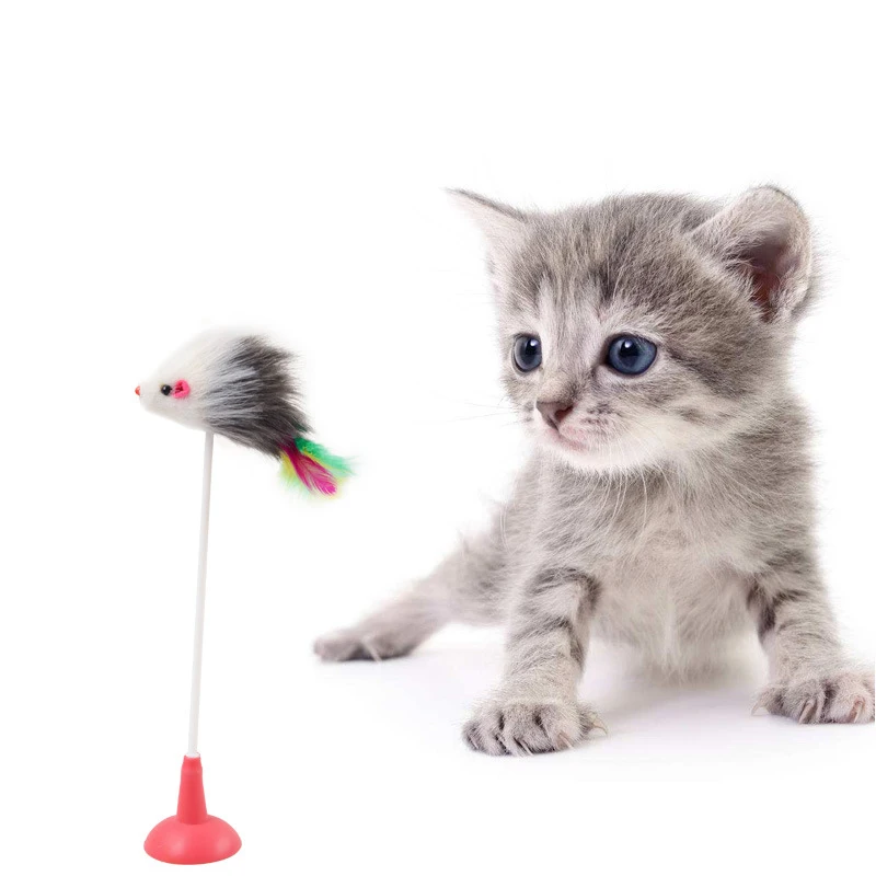 

Cat Toy Suction Cup Mouse Cat Pole Toy Plush Interactive Pet Feather