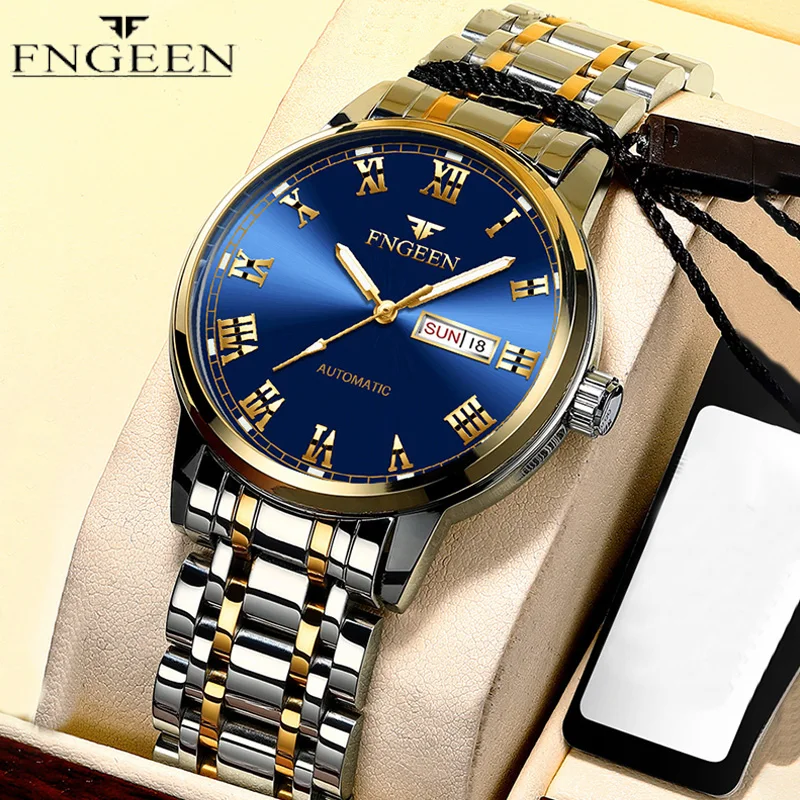 FNGEEN брендовые водонепроницаемые деловые мужские часы из нержавеющей стали