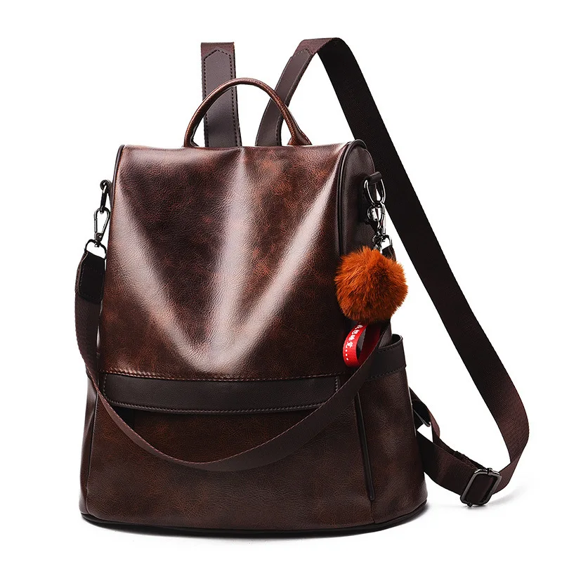 

Anti-Theft Women's Backpack Leather Vintage Luxury Designer Stylish Zipper Multifunction Female Shoulders Bag 2022 Trend Fashion