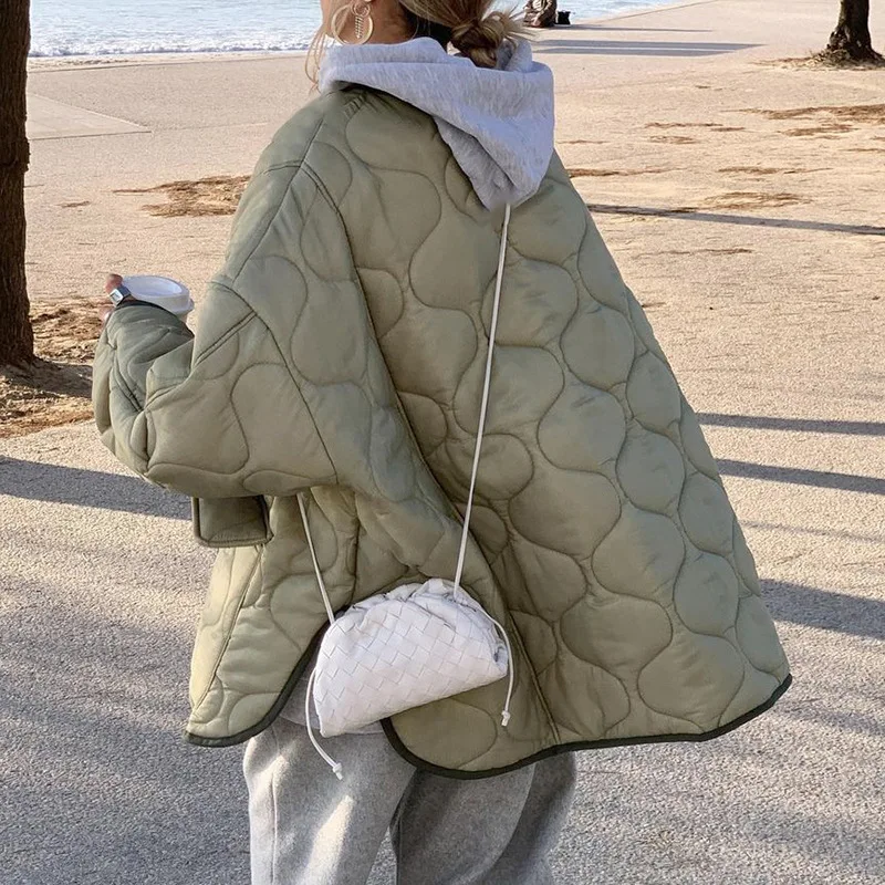 2022 Autumn and Winter Models with Pockets Loose Round Neck Long-sleeved Jacket Jacket Cotton Jacket Women Fashion Women's