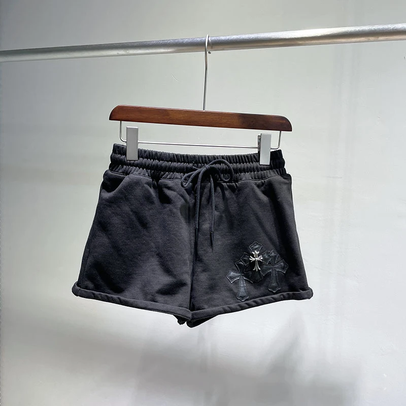 

2022 latest design chrome shorts patch leather cross ladies sexy shorts cotton casual hot pants motorcycle pants nightclub girls