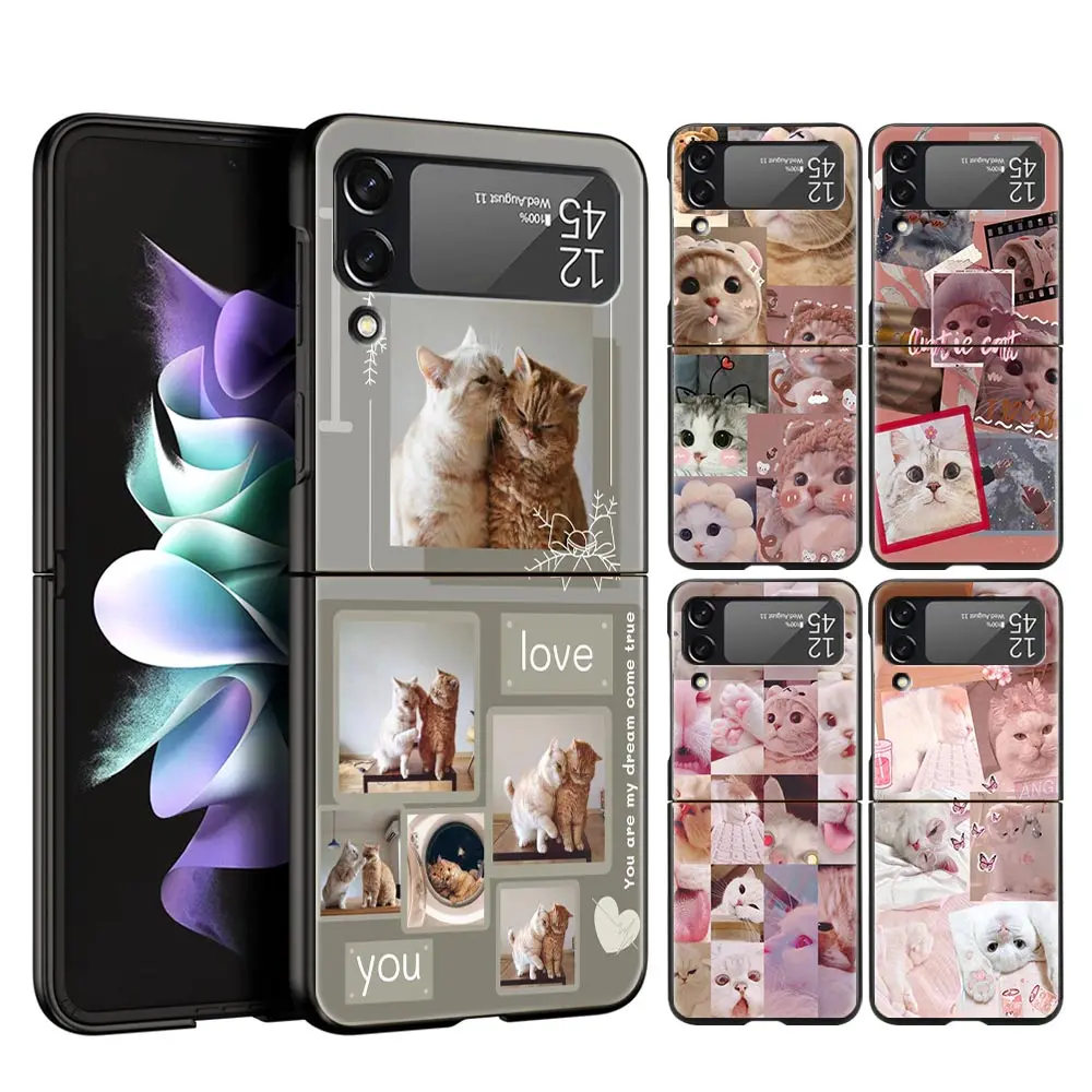 

Жесткий чехол для телефона из поликарбоната с забавным котом для Samsung Galaxy Z, флип-чехол черного цвета для Galaxy Z Flip 3, складной противоударный ч...