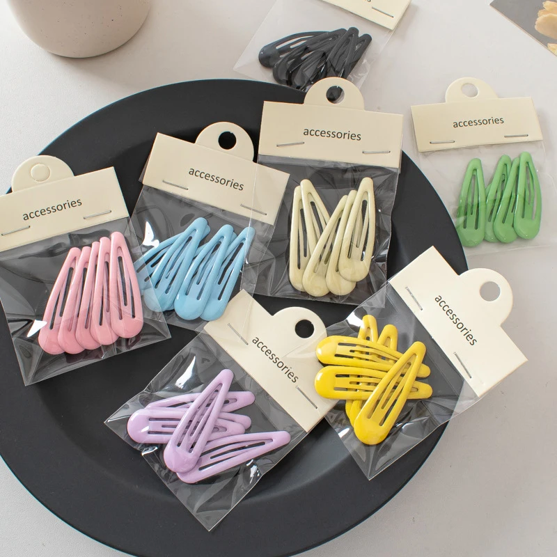 

5Pcs/Set Metal Snap Barrettes Y2K Style Candy Color Waterdrop Shape BB Hairpins Headwear Cute Side Clips Hair Accessories