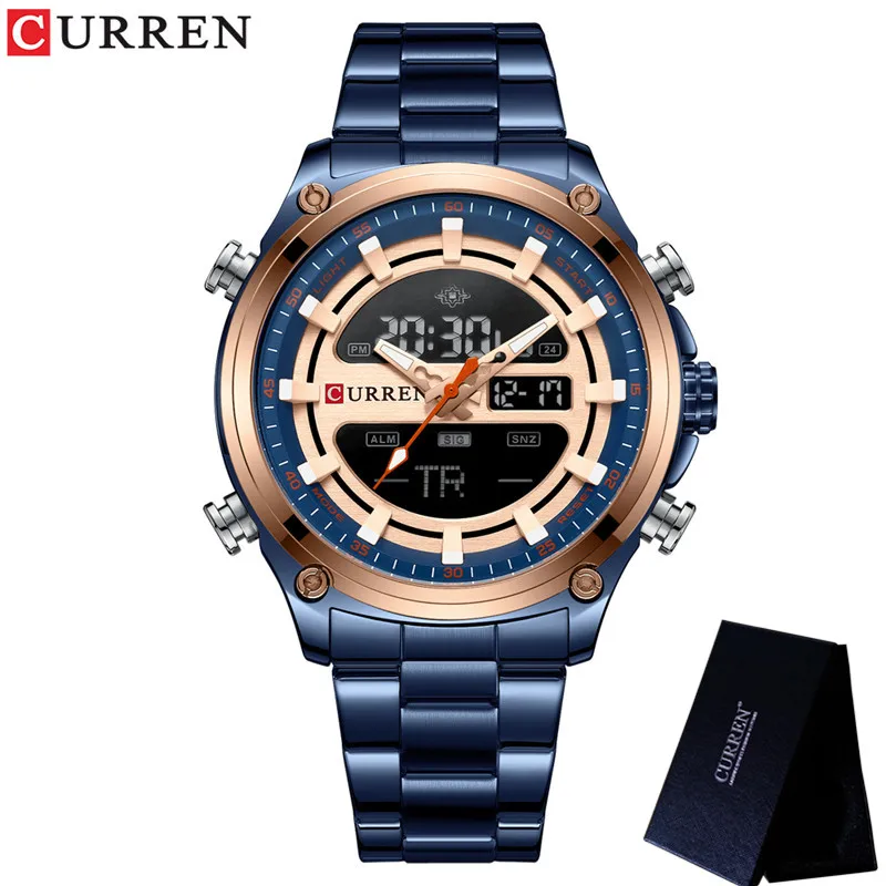 Спортивные мужские часы CURREN Роскошные военные деловые синие кварцевые цифровые