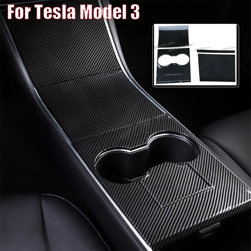

Автомобильный Центральный держатель стакана для воды, декоративный чехол для Tesla Model 3, панель из углеродного волокна Y, аксессуары для интер...