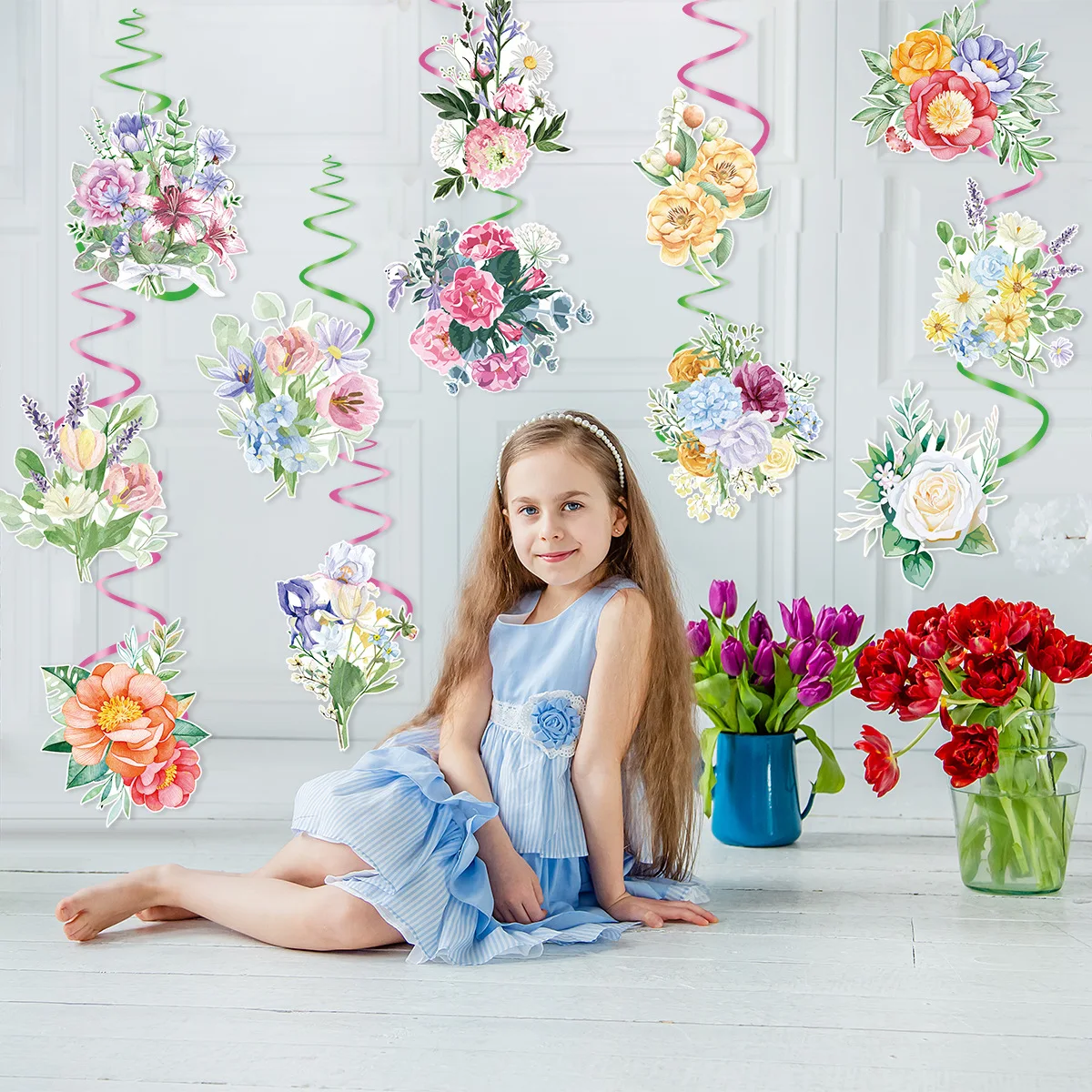

Disney Cartoon Spring Fresh Flower Euzzy-Muzzy Theme Birthday Celebration Party Decoration Pendant Sling Baby Shower Girl Gift