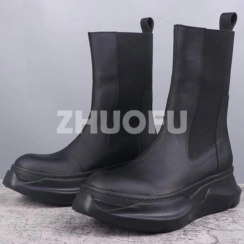 

Мужские короткие ботинки на толстой подошве, однотонные удобные ботинки из натуральной кожи, весна-осень 2023