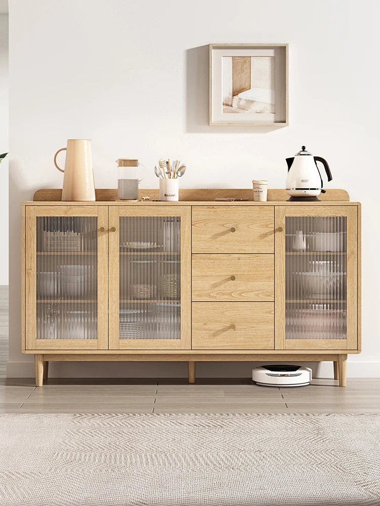 

Nordic solid wood sideboard, modern and minimalist Japanese style tea cabinet, storage cabinet, bowl cabinet, wall facing living