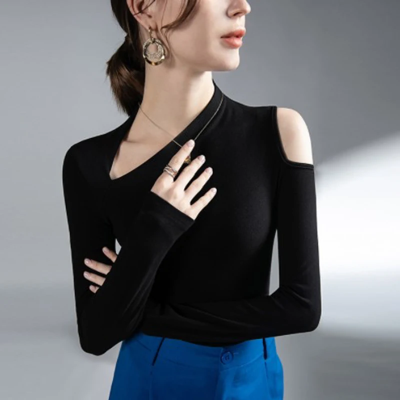 

Latin Dance Clothes Oblique Collar Long Sleeve Slim Hollow National Standard Dance Tops Black Samba Shirt Tango Blousers DQL7388