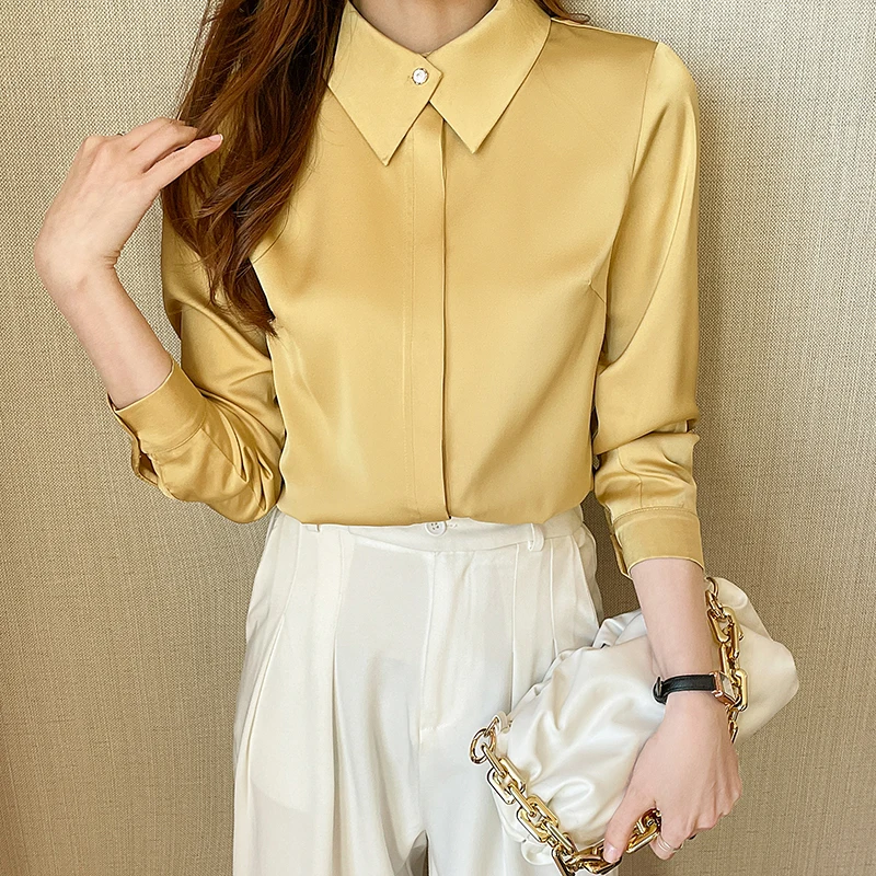 Женская шифоновая блузка на пуговицах с V-образным вырезом и длинным рукавом