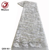 nigerian french lace fabric with sequins and beads embroidered lace fabric for dress for women wedding party qxw 48