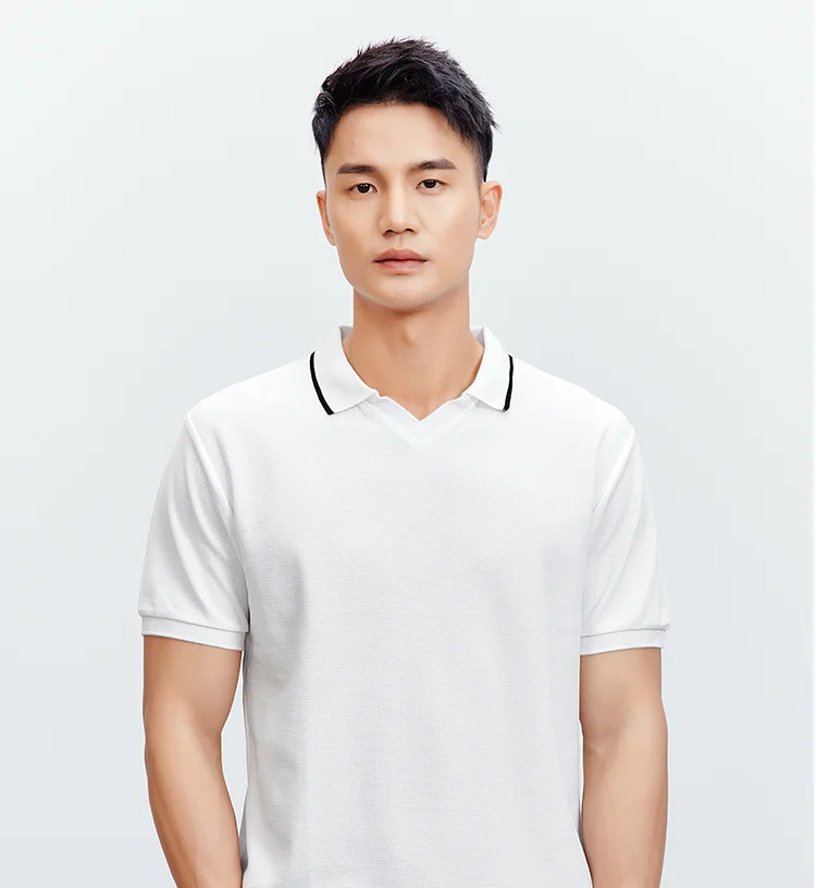 

V7513- Men's short sleeved V-neck Polo business casual contrast Lapel Paul T-shirt.