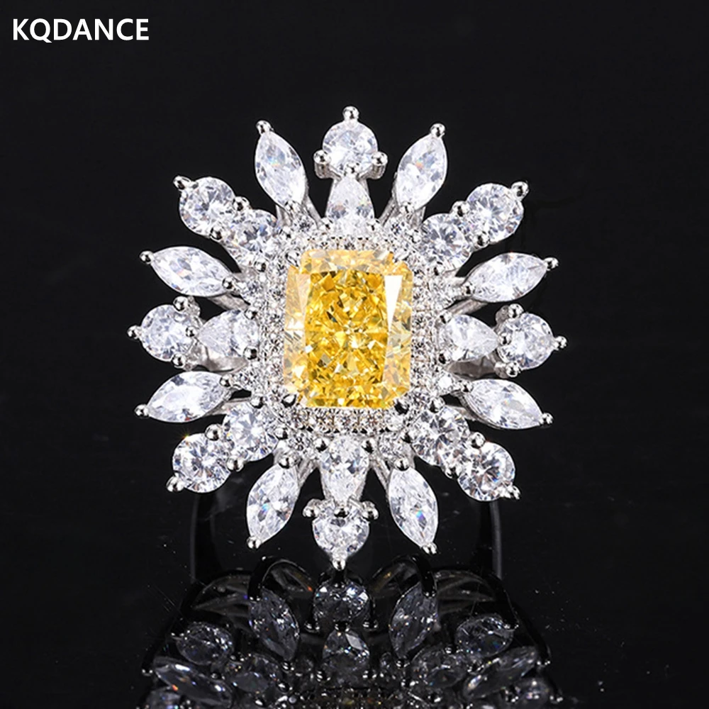 

KQDANCE Luxury 925 Sterling Silver Lab citrine Aquamarine emerald moissanite Rings with Large green/yellow Stones Fine Jewelry