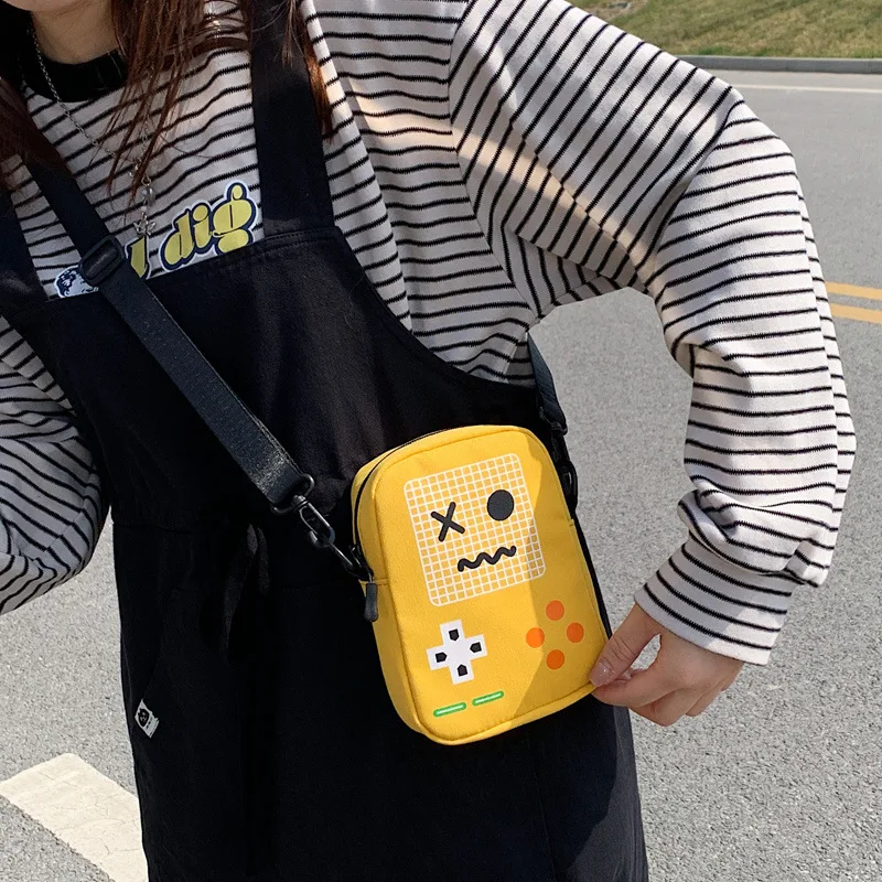 

2022 women new cute Funny canvas bag female student small mobile phone bag girl cartoon shoulder messenger bag